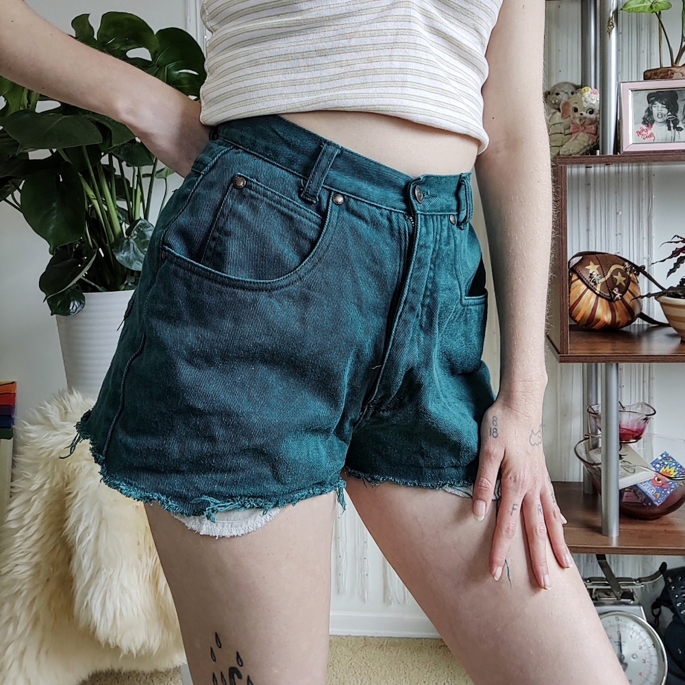 Vintage 80s Green Denim Cutoffs